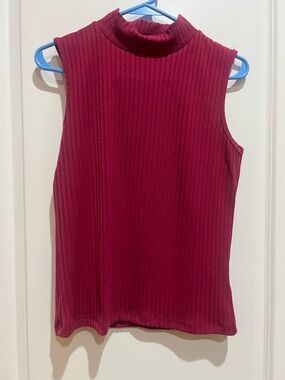 Sleeveless Ribbed Mock Neck Top - Wine